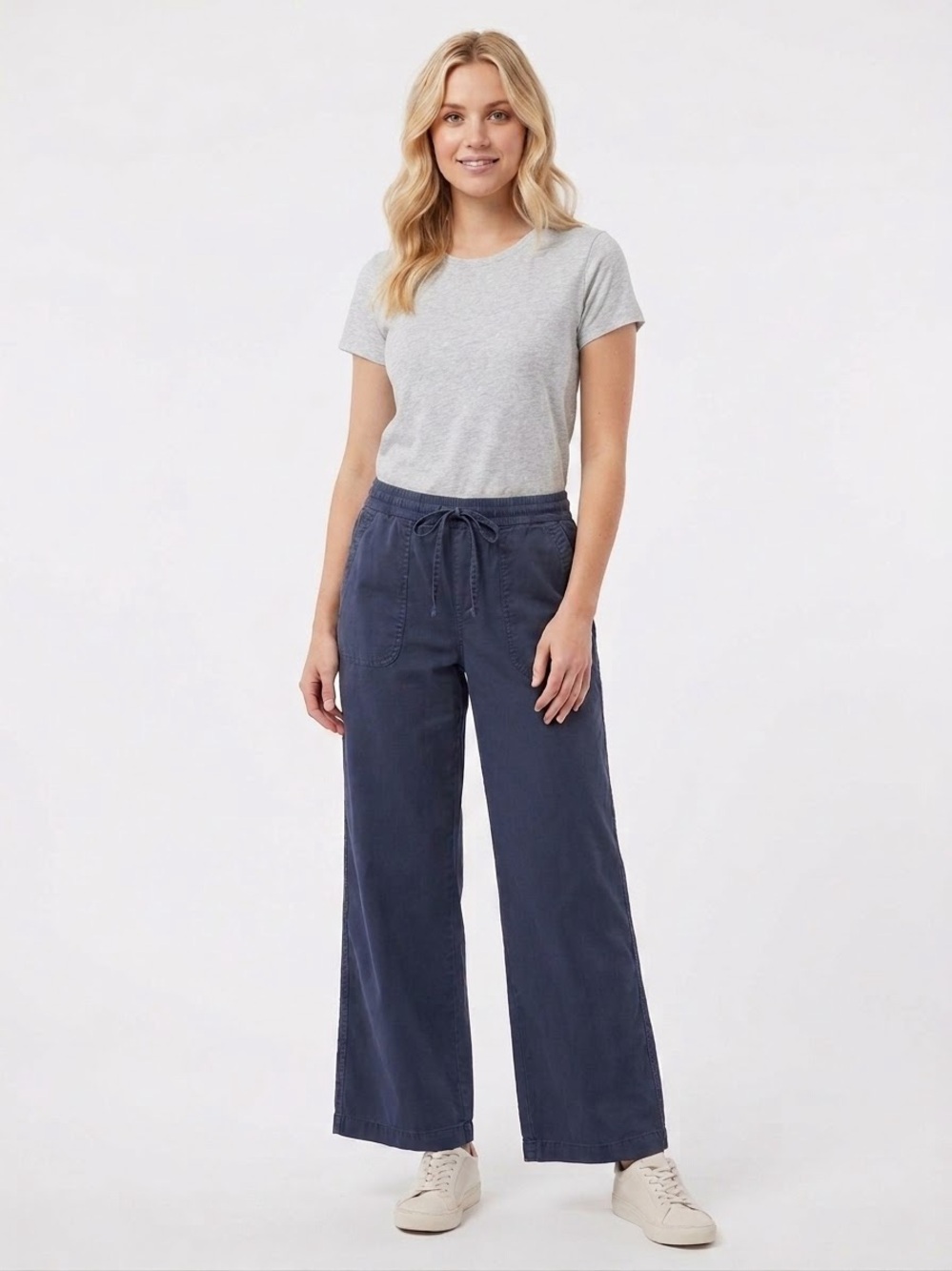 Pact Monterey Organic Cotton Poplin Wide Leg Pants Navy Blue M